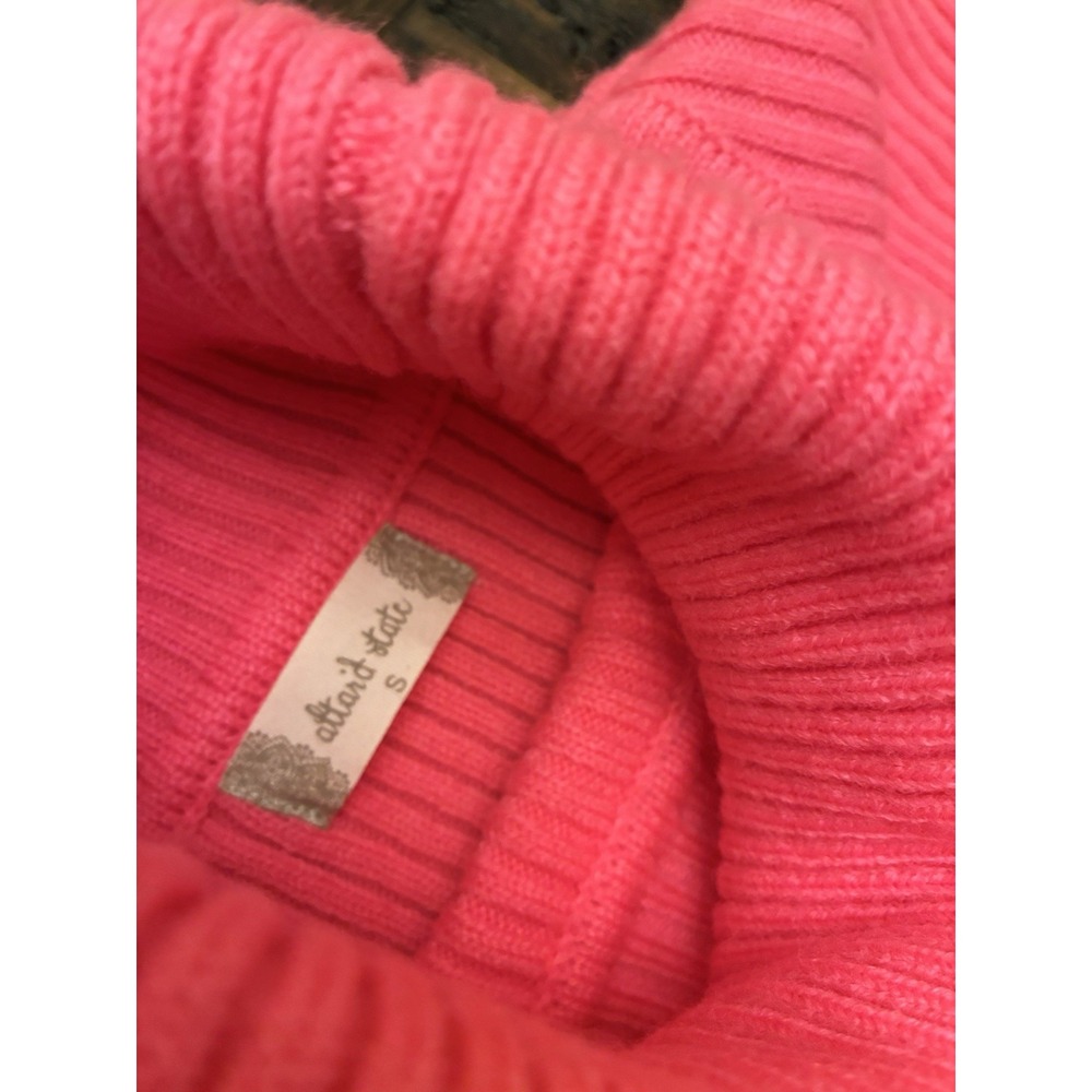 Altar'd State Hot Pink Ribbed Cropped Turtleneck Sweater Barbie Cozy Size Small - Picture 4 of 4